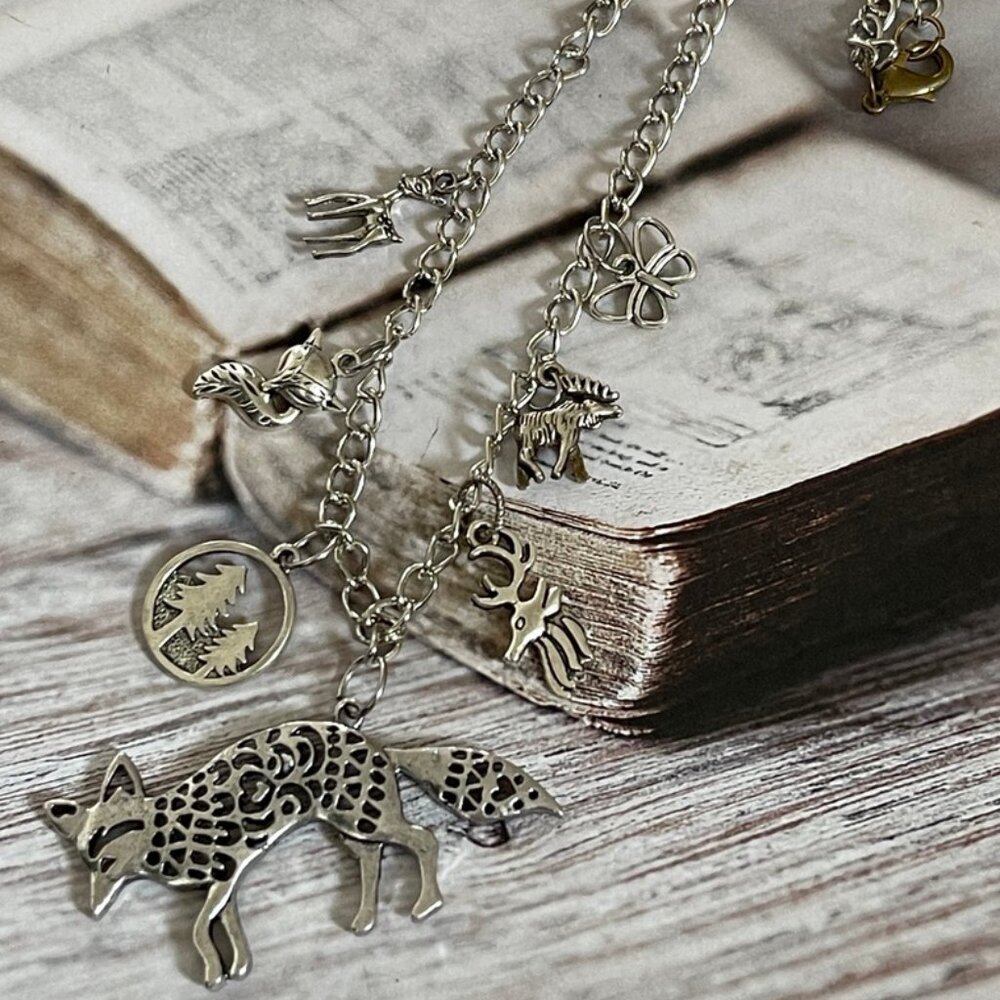 ARTISAN CRAFTED "Out Foxed" Nine Charm Silver & Brass Necklace is NWOT!